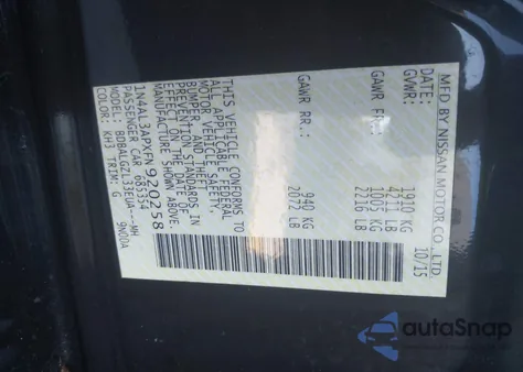 2015 Nissan Altima 2.5 S z USA, uszkodzony, nr VIN 1N4AL3APXFN920258